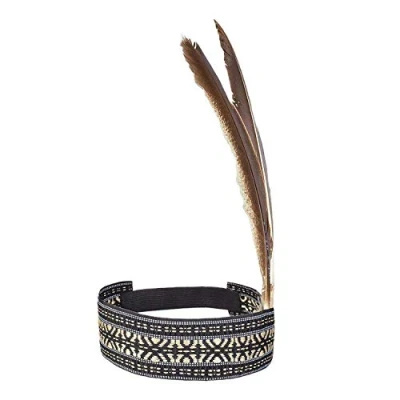 Image of Boland 44092 Indian Headband, Beige/Black, with Feathers and Tribal Patterns Perfect Costume Accessory for Carnival, Theme Parties, Western Themed Events