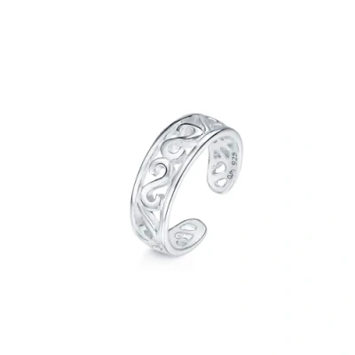 Image of Amberta 925 Sterling Silver Toe and Midi Ring for Women Adjustable Fit Tribal Design Internal Diameter 13 mm Size C 1/2