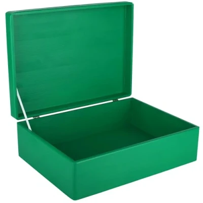 Image of Creative Deco XL Green Wooden Storage Box 40 x 30 14 cm (+/ 1 cm) with Hinged Lid Gift for Christmas Xmas Wood Keepsake Memory Craft Chest