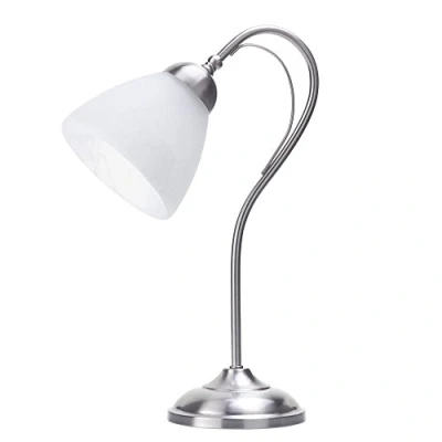 Image of LITECRAFT Barcelona Table Lamp Curved Arm with Alabaster Glass Shade Satin Nickel