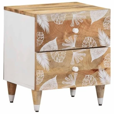 Image of vidaXL bedside cabinet/nightstand solid mango wood, rectangular design, brown color, 2 drawer bedroom/living room furniture, 40x33.5x46 cm versatile home storage solution