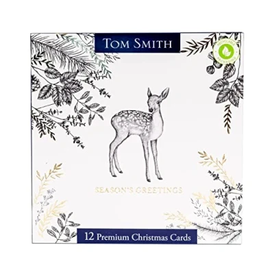 Image of Tom Smith 12 Boxed Premium Square Christmas Cards Woodland Animal Design