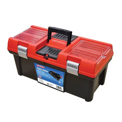 Image of Faithfull FAITB20 Plastic Toolbox with Organiser Lid and Tote Tray 52cm (20in), Red / Black