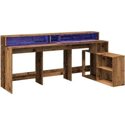 Image of vidaXL Desk with LED Lights Old Wood 200x104x91 cm Engineered