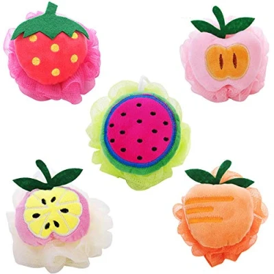 Image of Kaxich 5pcs Bath Puff Soft Sponge Shower Ball Loofah Fruit Shape Mesh Pouf Exfoliation Body Puffs Exfoliate