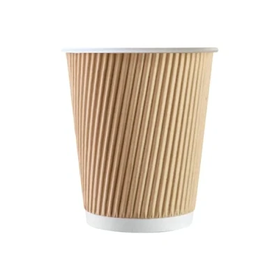 Image of 500 x Kraft 8 Ounce Ripple 3 Ply Disposable Insulated Paper Cups For Tea Coffee Cappuccino Hot Drinks