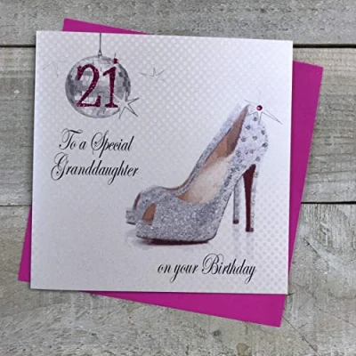 Image of White Cotton Cards To a Special Granddaughter On Your 21st Birthday Handmade Card, White, PD21GD