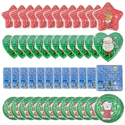 Image of THE TWIDDLERS 48 Mini Christmas Maze Puzzle Toy Games, Assorted Festive Designs and Shapes for Kids, Party Gift Bag Stocking Fillers, Cracker Fillers Favours