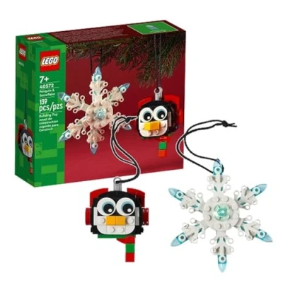 Image of LEGO 40572 Penguin and Snowflake Hangable Christmas Decorations Great Gift for the Festive Holiday Season, White