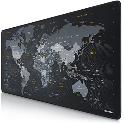 Image of TITANWOLF World Map XXL speed Gaming Mouse Pad mat 900 x 400 3mm mousepad Table large size improved precision and Design Planisphere