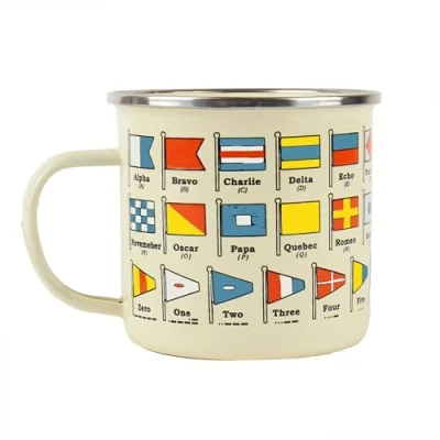 Image of Gift Republic Nautical Flags Enamel Mug, Outdoor Camping Cup, 500 ml Metal Coffee Sailing Idea Design