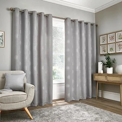 Image of Appletree Loft Harvest Pair of Eyelet Curtains 66&quot; Width x 54&quot; Drop (168 137cm) in Silver