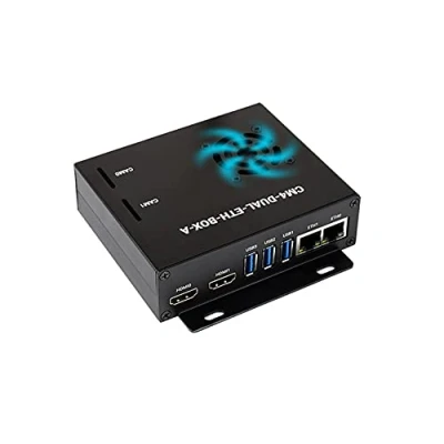 Image of DUAL Gigabit Ethernet Mini Computer Based on Raspberry Pi Compute Module 4 (NOT Included), Waveshare CM4 ETH BASE Inside, Metal Case, with Cooling Fan, Fast and Easy to Build a PC