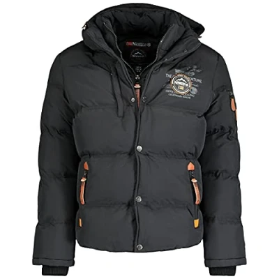 Image of Geographical Norway Verveine Men Men&#039;s Winter Autumn Jacket Comfortable Warm Coat Lining Long Sleeve Windbreaker Ideal Elegant Gift Casual (Black L)