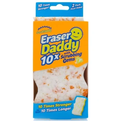 Image of Scrub Daddy Eraser 10x, Magic Sponge for Painted Walls, Skirting Board Cleaner, Melamine Sponges, Dual Sided Scrubber Pads, All Purpose Cleaning Magical Mark Remover, 2 Pack