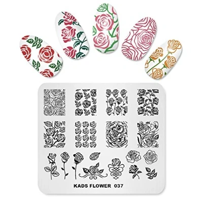 Image of KADS Nail Stamping Plate Rose Flower Nature Art Stamp Template DIY Image Manicure Stencil Tools (FL037)