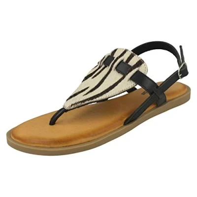 Image of Ladies Leather Collection Animal Print Sandals F00228 Black Zebra UK Size 6 EU 39 US 8