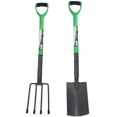 Image of Garden Gardening Border Fork + Spade Carbon Steel Blades 2pc Set