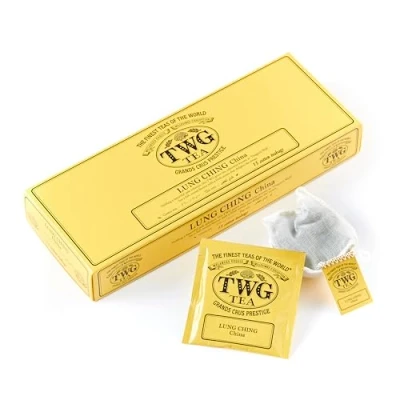 Image of TWG Tea Lung Ching Green Aromatic Jade Infusion 15 Hand Sewn Cotton Bags Gift Set