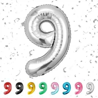 Image of Number 9 Balloons 9,Sliver Balloon 40 Inch Giant Helium Foil for Boys Girls Party Decor Birthday Anniversary Graduation Decorations Supplies