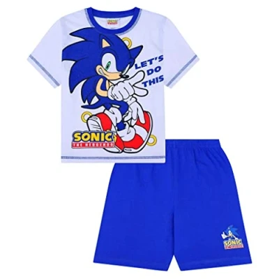 Image of SONIC THE HEDGEHOG Let&#039;s Do This Short Gamer Cotton PJs Boy&#039;s White (7 8 Years)