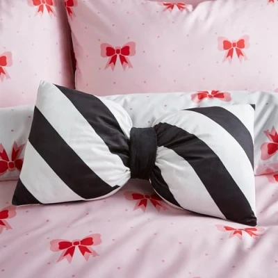 Image of Sassy B Dotty Bows 3D Shaped Cushion Black and White