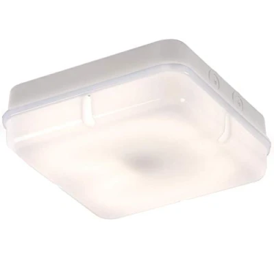 Image of KnightsBridge IP65 28W HF Square Emergency Bulkhead with Opal Diffuser and White Base