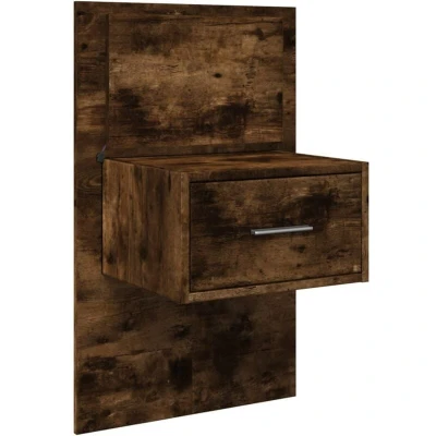 Image of vidaXL Wall mounted Bedside Cabinet with LED Lights Smoked Oak