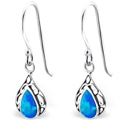 Image of The Goldmine 925 Sterling Silver and Blue Colour Opal Drop Earrings