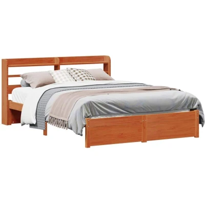 Image of vidaXL Bed Frame with Headboard 2 pcs Wax Brown Solid Pine Wood