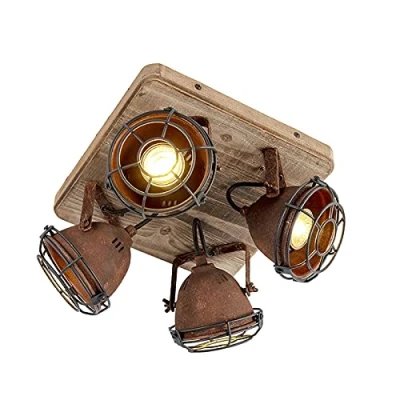 Image of Smart Spot Rust Brown with Wood Incl. 4 WiFi GU10 Gina