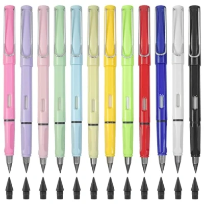 Image of XNJIHWA 12pcs Infinity Pencils Black Refill Pencil Inkless Everlasting with Eraser and Replacement Nibs for Writing, Drawing, Home, Office, School