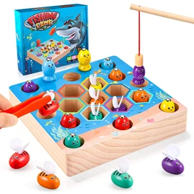 Image of Diyfrety Toys for 2 3 4 5 Year Old Boy Girl Kids, Montessori Wooden Gifts Olds Boys Girls Kids Age Magnetic Fishing Games Toddler