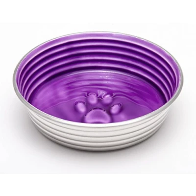 Image of Loving Pets Le Bol Glazed Interior Stainless Steel Dog Bowl Non Slip Dishwasher Safe Durable Pet Dish Lilac Large (1.4 Litre)