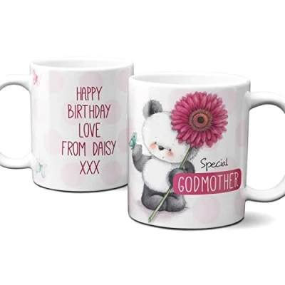 Image of Thoughtful Gifts Cute Teddy Bear Godmother Mug, Personalised Cup for Godmother, Gift Mothers Day, Birthday Add Your own Message.
