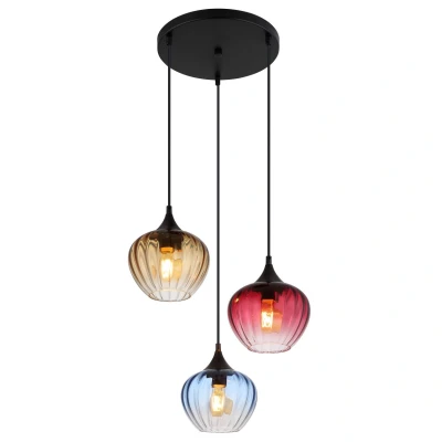 Image of Sander Cluster Pendant Ceiling Light Matt Black Blue Blending Glass Shade 3x E27