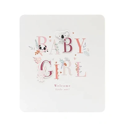 Image of UK Greetings New Baby Girl Card for Him/Her/Friend Pink Lettering Design