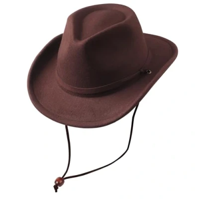 Image of DRESHOW Cowboy Cowgirl Hat for Boys Girls Classic Western Felt Fedora Belt Buckle Retro Panama Hats with Wind Lanyard Unisex Rolled up Caps Kids 4 12 Years