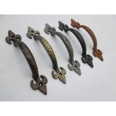Image of IRONMONGERY WORLD®7&quot;/180mm Fleur DE LYS Ornate Decorative Kitchen Cabinet Door Cupboard Drawer Country Pull Handle (Black)