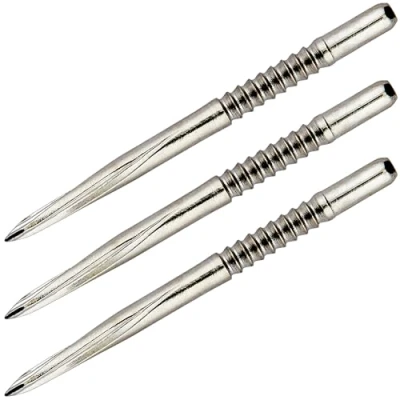 Image of Unicorn Volute Replacement Steel Tip Dart Points Nickel Plated Silver Colour Shark Fin Engineered Grip 36 mm 3 per Pack