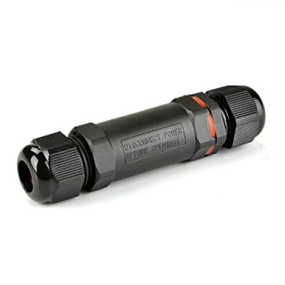 Image of Idealeben Weatherproof Outdoor/External Junction Box Cable Connector Sleeve Coupler (Black, 2 Pole, IP68, PVC)