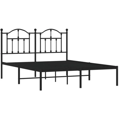 Image of vidaXL Metal Bed Frame with Headboard, Classic Design Steel Bed, Modern Style Double for Bedroom, Space Storage under Black