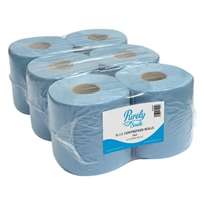 Image of Blake &amp; White Purely Smile Centrefeed Rolls 1ply 300m Blue Pack of 6