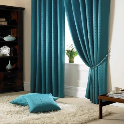 Image of Tony&#039;s Textiles Madison Teal Tape Top Curtains 90&quot; Wide x 72&quot; Drop