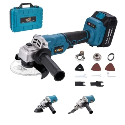 Image of KATSU FIT BAT 21V Brushless Cordless Angle Grinder 115mm 125mm with 3.0 Ah Battery and Charger &amp; Oscillating Multi Tool Adapter Attachment Kits for Grinding Cutting Polishing 102618B