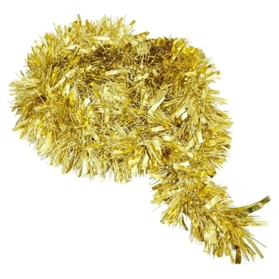 Image of Gold Metallic Tinsel Garland 2M Chunky Christmas Tree Hanging Decorations for Xmas Holiday Indoor Outdoor Party Supplies
