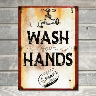 Image of Wash Your Hands Washroom Sign Bathroom Toilet Kitchen Home Decor Metal Plaque