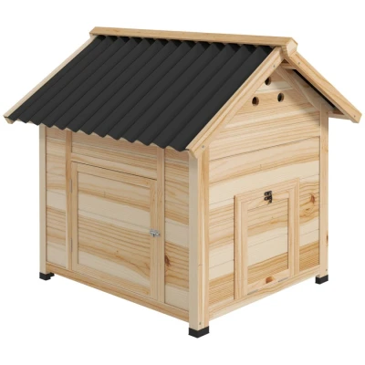 Image of PawHut Wooden Duck House, Raised Poultry Coop with Double Doors, Openable Roof, Ventilation Holes, Removable Base, Natural Wood Finish