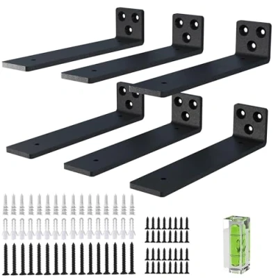 Image of Shelf Brackets, 6 Pcs of 30cm/12inch Heavy Duty Industrial Bracket, Black Metal L Brackets for Shelves Support DIY(5mm Thicked)