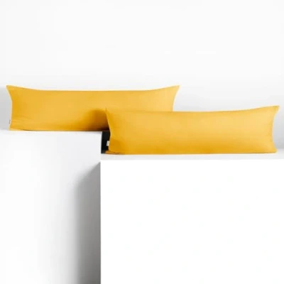 Image of DecoKing 2 x Pillowcases 20 145 cm Jersey Cotton Zip Yellow Amber